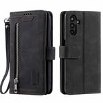 For Samsung Galaxy S25+ 5G Nine Card Zipper Bag Leather Phone Case with Lanyard(Black)