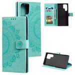 For Samsung Galaxy S25 Ultra 5G Totem Flower Embossed Leather Phone Case(Green)