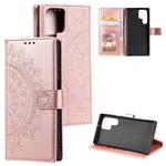For Samsung Galaxy S25 Ultra 5G Totem Flower Embossed Leather Phone Case(Rose Gold)