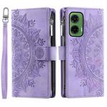 For Motorola Moto G35 Multi-Card Totem Zipper Leather Phone Case(Purple)