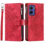 For Motorola Moto G05 Multi-Card Totem Zipper Leather Phone Case(Red)