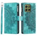 For Motorola Moto G15 Multi-Card Totem Zipper Leather Phone Case(Green)