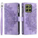 For Motorola Moto G15 Multi-Card Totem Zipper Leather Phone Case(Purple)