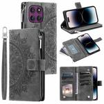 For Motorola Edge 60 Pro Multi-Card Totem Zipper Leather Phone Case(Grey)