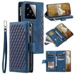 For Xiaomi 15 Grid Texture Zipper Leather Phone Case with Lanyard(Blue)