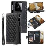 For Xiaomi 15 Grid Texture Zipper Leather Phone Case with Lanyard(Black)