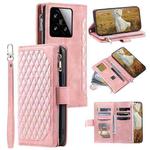 For Xiaomi 15 Grid Texture Zipper Leather Phone Case with Lanyard(Rose Gold)