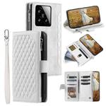 For Xiaomi 15 Grid Texture Zipper Leather Phone Case with Lanyard(White)