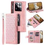 For Xiaomi 15 Pro Grid Texture Zipper Leather Phone Case with Lanyard(Rose Gold)