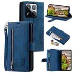 For Xiaomi 15 Pro Nine Card Zipper Bag Leather Phone Case with Lanyard(Blue)