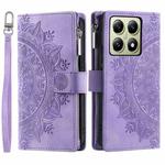 For Xiaomi 14T Multi-Card Totem Zipper Leather Phone Case(Purple)