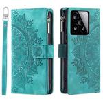 For Xiaomi 15 Multi-Card Totem Zipper Leather Phone Case(Green)