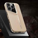 For iPhone 16 Pro Max J-20 Leather Skyline Design Full Coverage Phone Case(Gold)