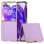 For Motorola Razr 50 Ultra Electroplated Frame Woven Texture PU Phone Case(Purple)