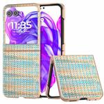 For Motorola Razr 50 Electroplated Frame Color Lattice Texture PU Phone Case(Blue)