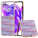 For Motorola Razr 50 Electroplated Frame Color Lattice Texture PU Phone Case(Purple)