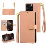 For iPhone 16 Pro Max Crossbody Litchi Texture Square Buckle Leather Phone Case(Rose Gold)