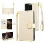 For iPhone 16 Pro Max Crossbody Litchi Texture Square Buckle Leather Phone Case(White)