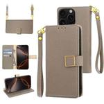 For iPhone 16 Pro Max Crossbody Litchi Texture Square Buckle Leather Phone Case(Brown)