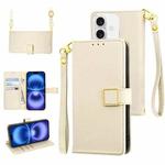 For iPhone 16 Plus Crossbody Litchi Texture Square Buckle Leather Phone Case(White)