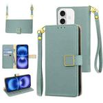 For iPhone 16 Crossbody Litchi Texture Square Buckle Leather Phone Case(Blue)