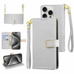 For iPhone 15 Pro Max Crossbody Litchi Texture Square Buckle Leather Phone Case(Silver)