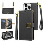 For iPhone 15 Pro Max Crossbody Litchi Texture Square Buckle Leather Phone Case(Black)