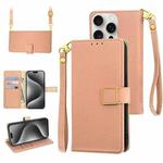 For iPhone 15 Pro Crossbody Litchi Texture Square Buckle Leather Phone Case(Rose Gold)