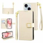 For iPhone 15 Plus Crossbody Litchi Texture Square Buckle Leather Phone Case(White)