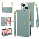 For iPhone 15 Crossbody Litchi Texture Square Buckle Leather Phone Case(Blue)