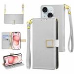 For iPhone 15 Crossbody Litchi Texture Square Buckle Leather Phone Case(Silver)