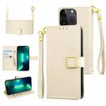 For iPhone 13 Pro Max Crossbody Litchi Texture Square Buckle Leather Phone Case(White)