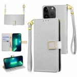 For iPhone 13 Pro Max Crossbody Litchi Texture Square Buckle Leather Phone Case(Silver)