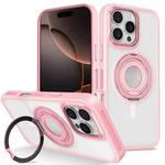 For iPhone 16 Pro Max Skin Feel Matte 360 Degree Rotating Silicone Ring Holder Phone Case(Pink)