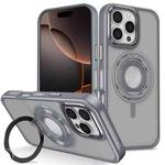 For iPhone 16 Pro Skin Feel Matte 360 Degree Rotating Silicone Ring Holder Phone Case(Grey)