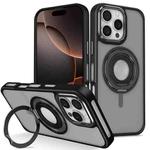 For iPhone 16 Pro Skin Feel Matte 360 Degree Rotating Silicone Ring Holder Phone Case(Black)