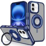 For iPhone 16 Skin Feel Matte 360 Degree Rotating Silicone Ring Holder Phone Case(Royal Blue)