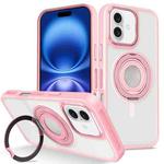 For iPhone 16 Skin Feel Matte 360 Degree Rotating Silicone Ring Holder Phone Case(Pink)