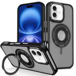 For iPhone 16 Skin Feel Matte 360 Degree Rotating Silicone Ring Holder Phone Case(Black)