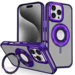 For iPhone 15 Pro Max Skin Feel Matte 360 Degree Rotating Silicone Ring Holder Phone Case(Purple)