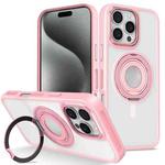 For iPhone 15 Pro Max Skin Feel Matte 360 Degree Rotating Silicone Ring Holder Phone Case(Pink)