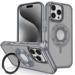 For iPhone 15 Pro Max Skin Feel Matte 360 Degree Rotating Silicone Ring Holder Phone Case(Grey)