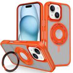 For iPhone 15 Plus Skin Feel Matte 360 Degree Rotating Silicone Ring Holder Phone Case(Orange)