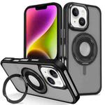 For iPhone 14 Skin Feel Matte 360 Degree Rotating Silicone Ring Holder Phone Case(Black)