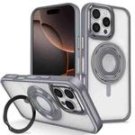 For iPhone 16 Pro Max Skin Feel Transparent 360 Degree Rotating Silicone Ring Holder Phone Case(Grey)