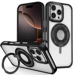 For iPhone 16 Pro Max Skin Feel Transparent 360 Degree Rotating Silicone Ring Holder Phone Case(Black)