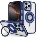 For iPhone 16 Pro Skin Feel Transparent 360 Degree Rotating Silicone Ring Holder Phone Case(Royal Blue)