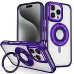 For iPhone 15 Pro Max Skin Feel Transparent 360 Degree Rotating Silicone Ring Holder Phone Case(Purple)