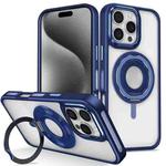 For iPhone 15 Pro Max Skin Feel Transparent 360 Degree Rotating Silicone Ring Holder Phone Case(Royal Blue)