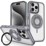 For iPhone 15 Pro Max Skin Feel Transparent 360 Degree Rotating Silicone Ring Holder Phone Case(Grey)